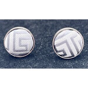Men's Vintage Woven Fabric Cufflinks Round Textured Formal Dresswear Silver Gray